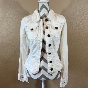 Twill 22 Ivory Ruffled Jean Jacket Anthropologie